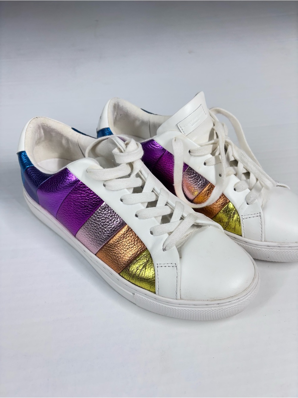 Kurt Geiger Rainbow Sneakers White Leather Iridescent Rainbow Shoes 9